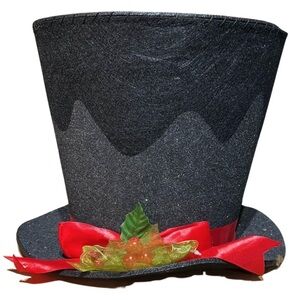 Black Top Hat with Red Ribbon Christmas Tree Topper